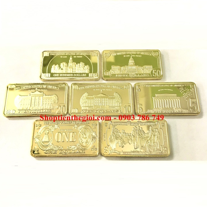 Hộp quà tặng medal vàng 7 mệnh giá 1-100 dollars Mỹ - SP005333